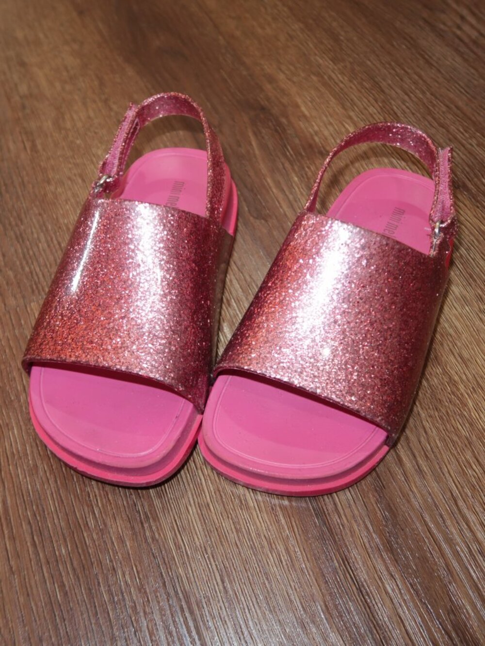 Girls Mini Melissa Pink Sparkly Glitter Slip On Heel Strap Sandals Beach size 10